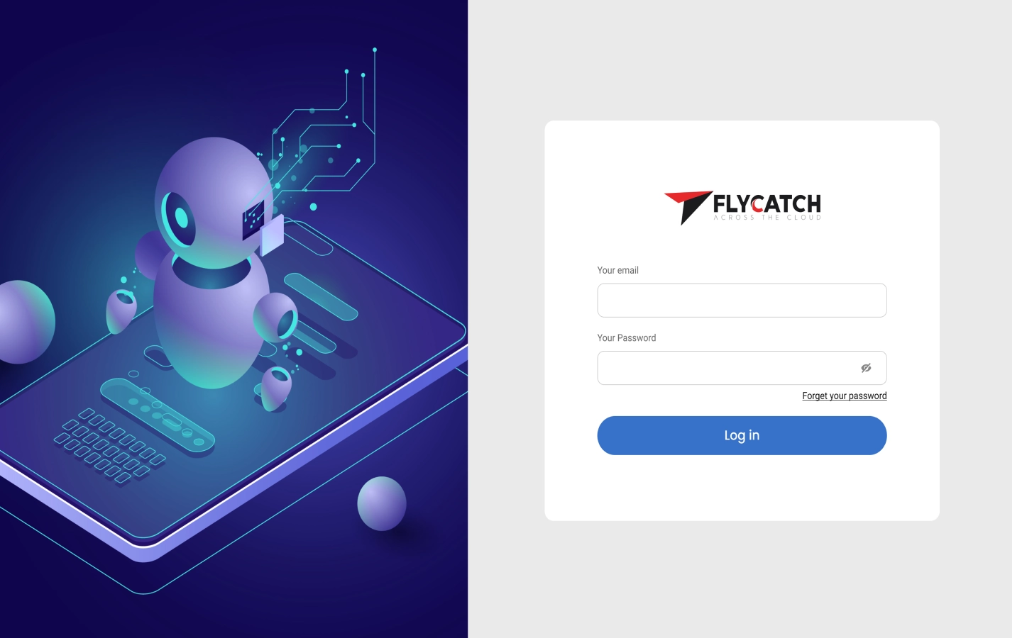 AI Chat Support login screen with email and password fields