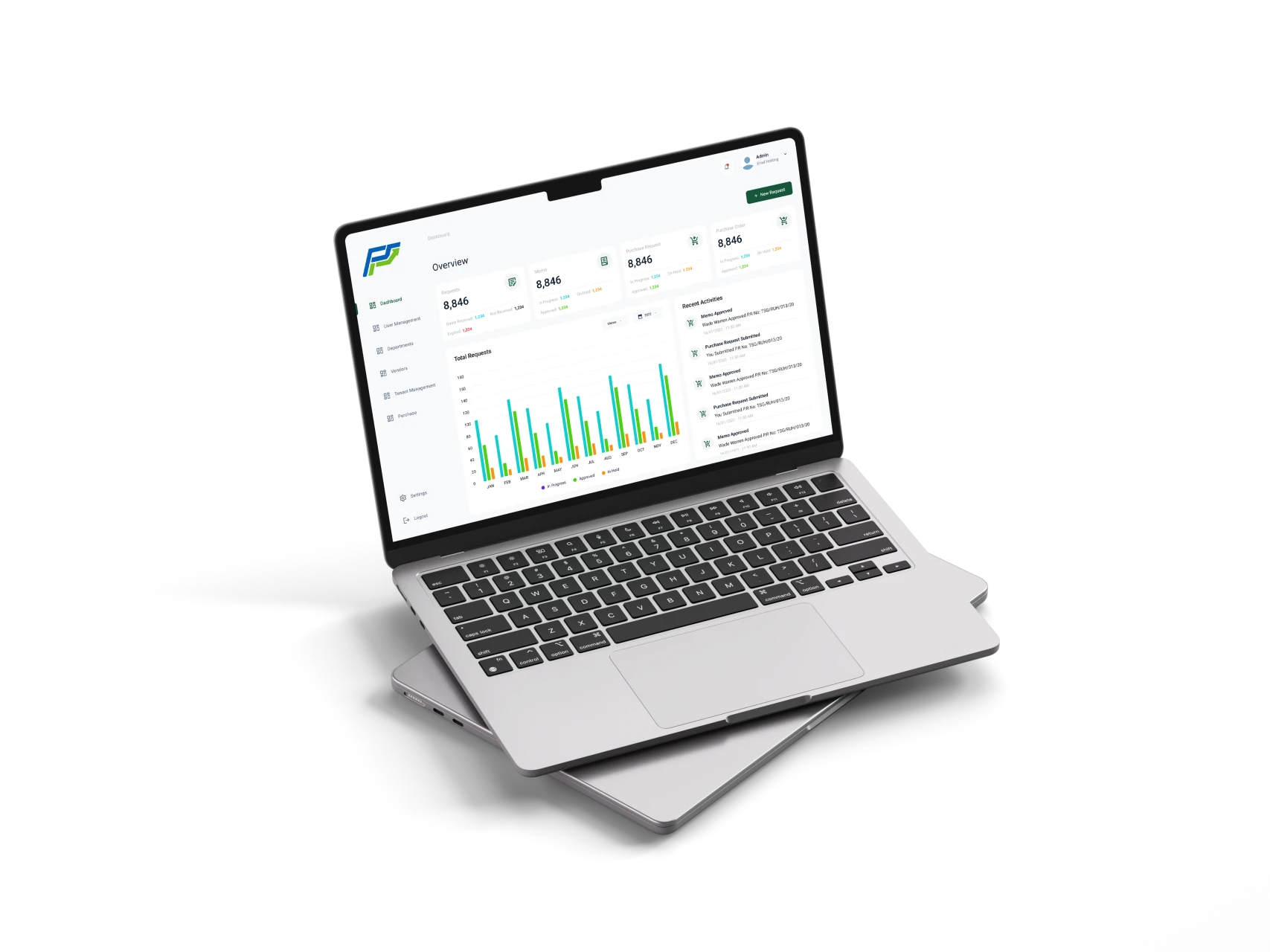 Laptop showing the ProcureFlex dashboard