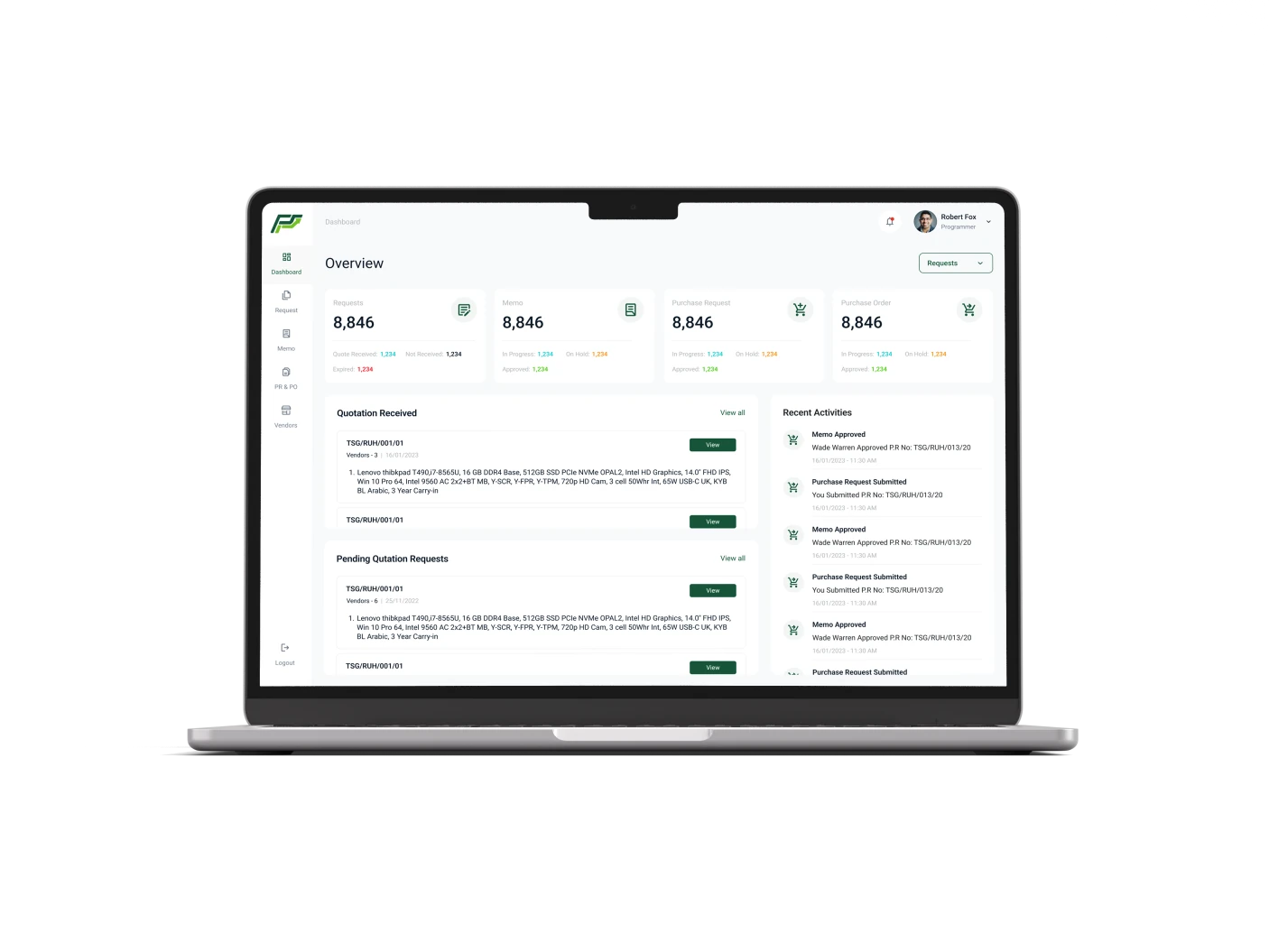 ProcureFlex application on a laptop